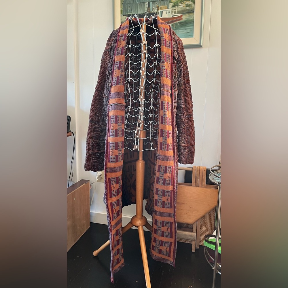 Antik Batik Knit Open Long Cardigan Duster Jacket Heavy Boho Pockets Textured